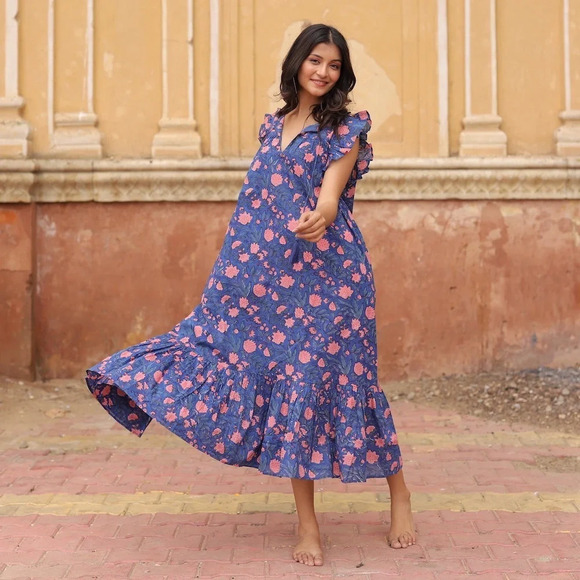 The Fox and The Mermaid Venice Aarya Tent Maxi Dress Floral Sleeveless Tiered M - Picture 8 of 15